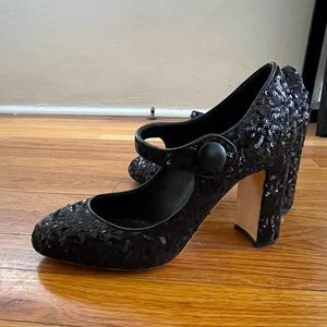 DOLCE&GABBANA black sequin Mary-Jane Pump, Genuine Leather, Excellent Condition